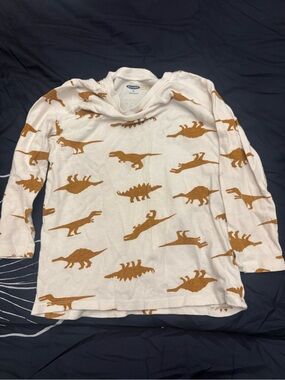 Old Navy Cream Long-Sleeve Hoodie Tee with Brown Dinosaur Print